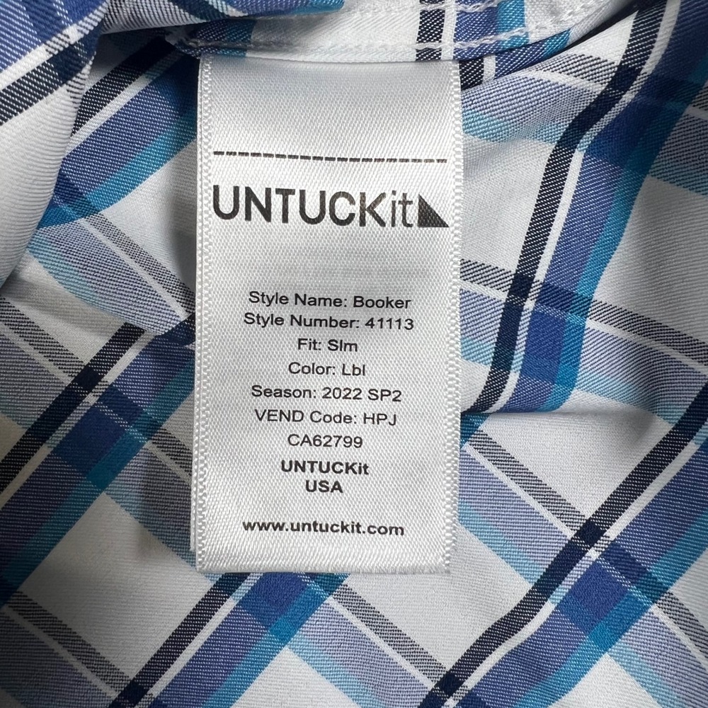 UNTUCKit Booker Slim Fit Shirt XL Mens Blue White Plaid Short Sleeve - Picture 7 of 10